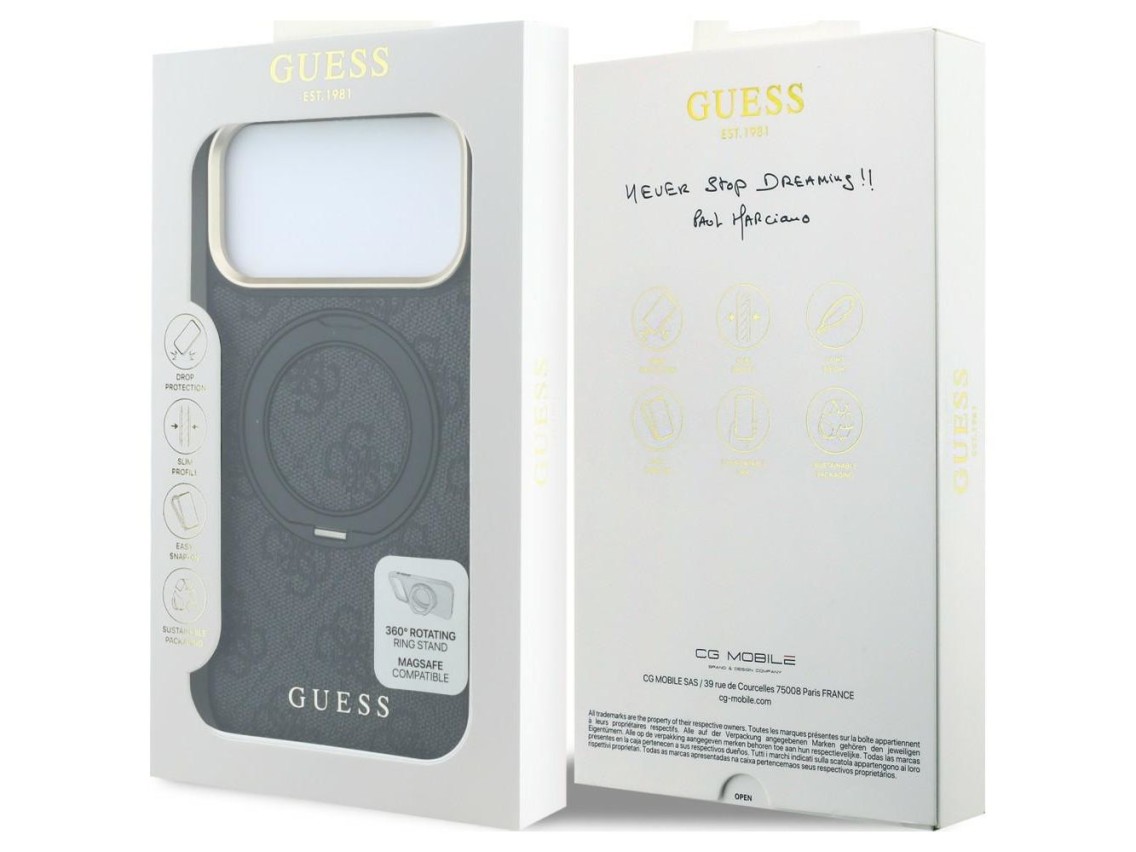 Capa Guess Ring Stand 360 4G Classic Logo MagSafe para iPhone 17 Pro / 18 Pro - Preta