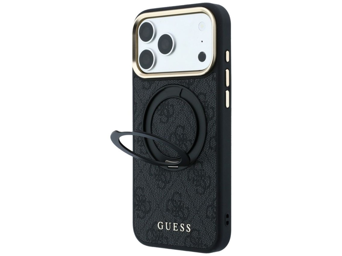Capa Guess Ring Stand 360 4G Classic Logo MagSafe para iPhone 17 Pro Max / 18 Pro Max - Preta