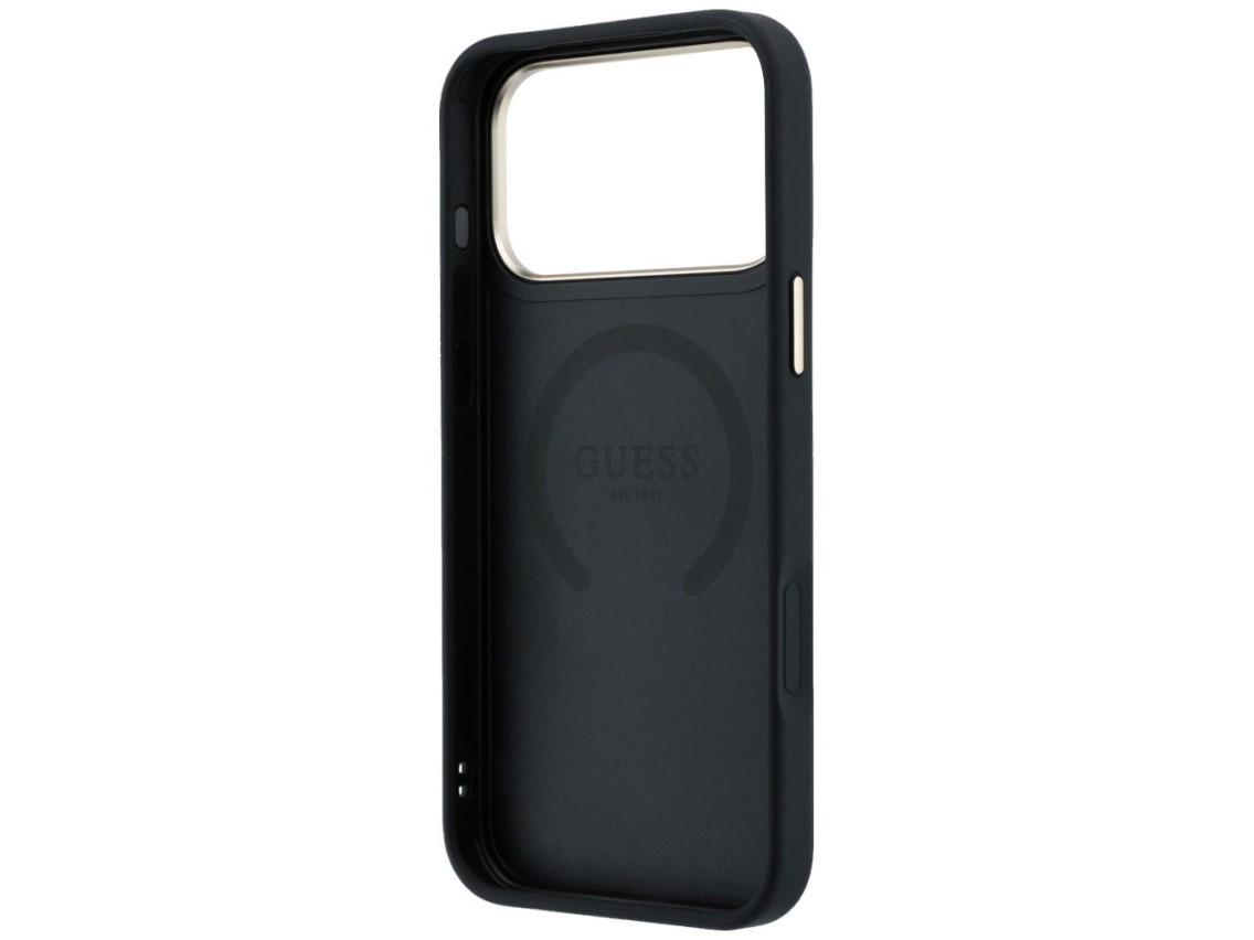 Capa Guess Peony 4G com logo pequeno e MagSafe para iPhone 17 Pro Max / 18 Pro Max - Preta