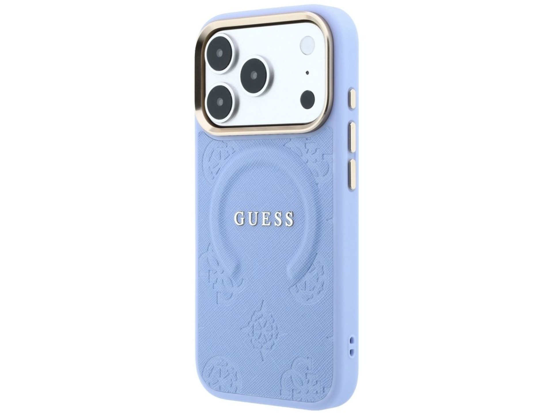 Capa Guess Saffiano Peony & Ring MagSafe para iPhone 17 Pro / 18 Pro - azul claro