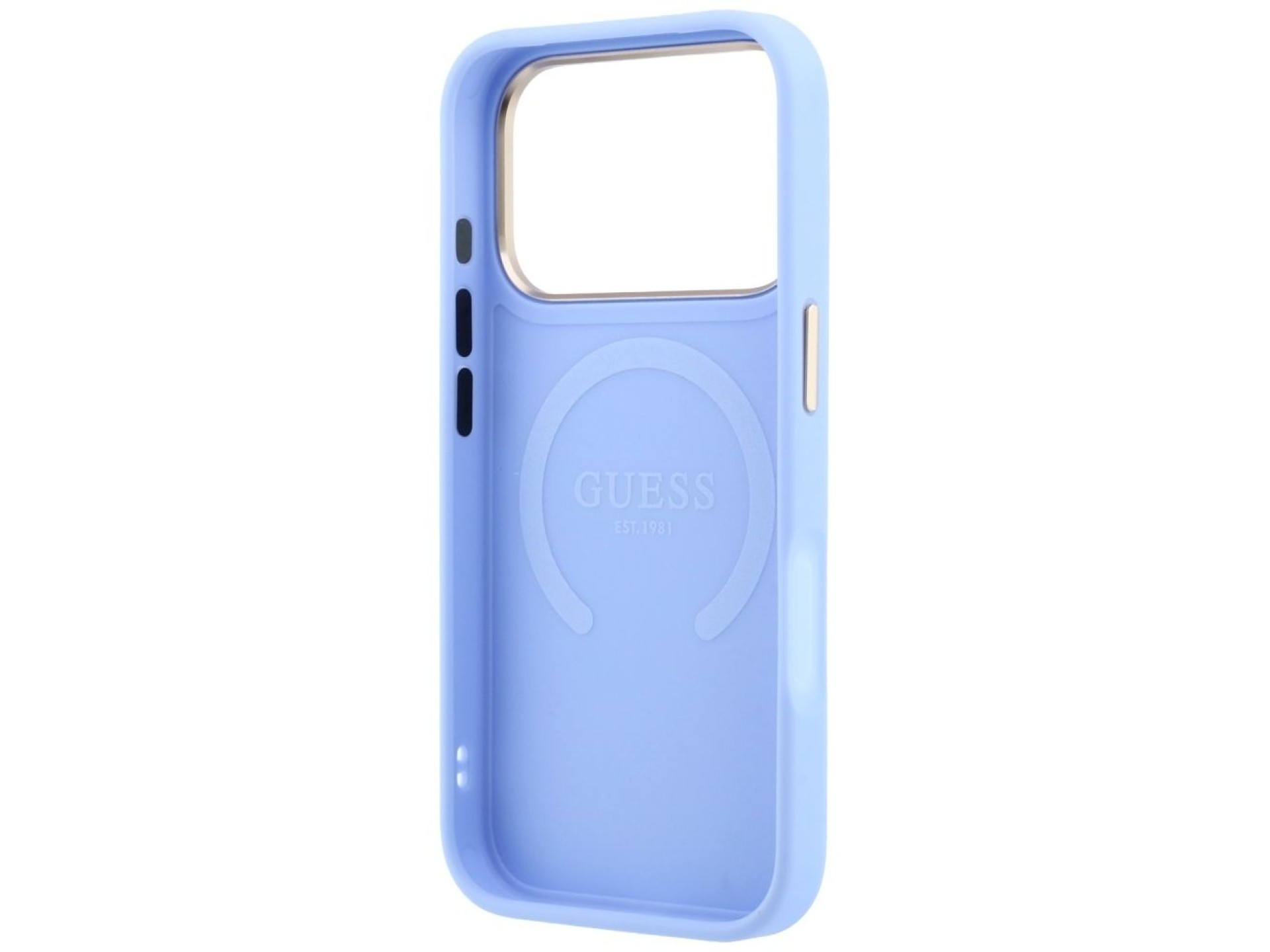 Capa Guess Saffiano Peony & Ring MagSafe para iPhone 17 Pro / 18 Pro - azul claro