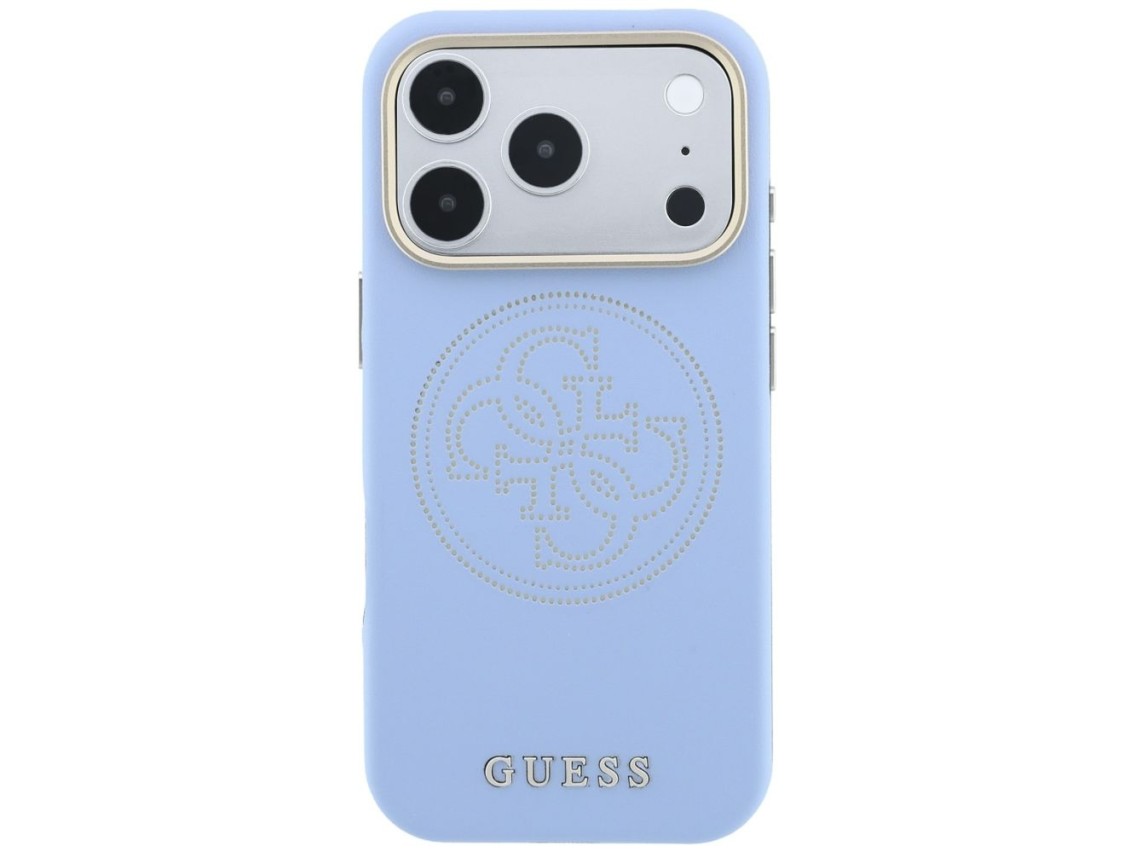 Capa Guess Perfurada 4G com Logo Dourado e MagSafe para iPhone 18 Pro Max / 17 Pro Max - Azul Claro