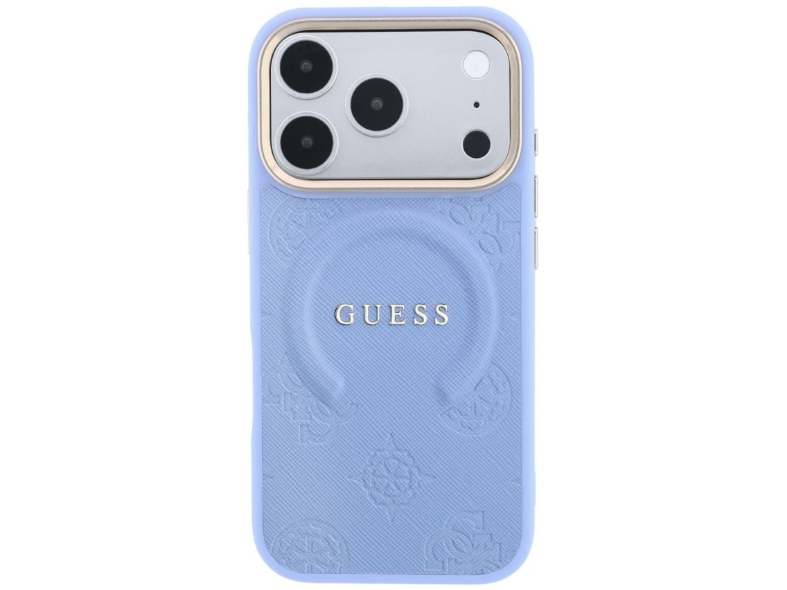 Capa Guess Saffiano Peony & Ring MagSafe para iPhone 17 Pro / 18 Pro - azul claro