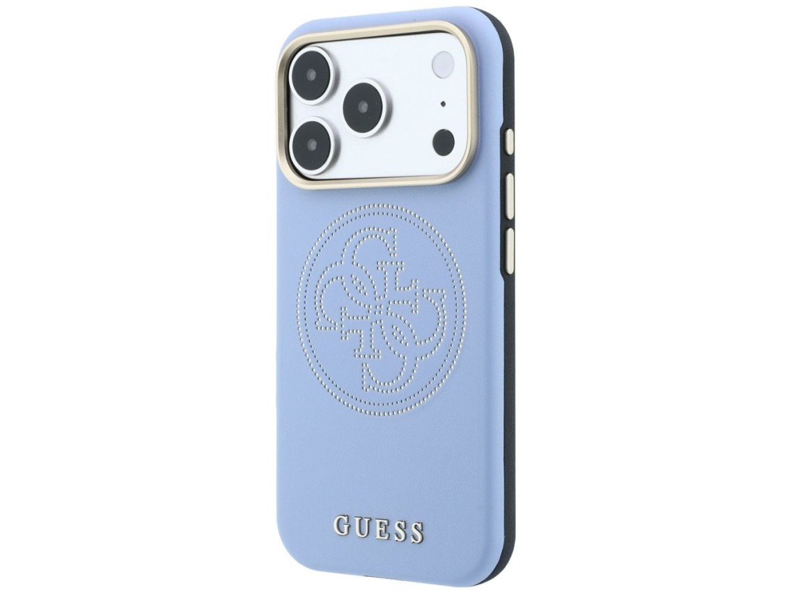 Capa Guess Perfurada 4G com Logo Dourado e MagSafe para iPhone 18 Pro Max / 17 Pro Max - Azul Claro