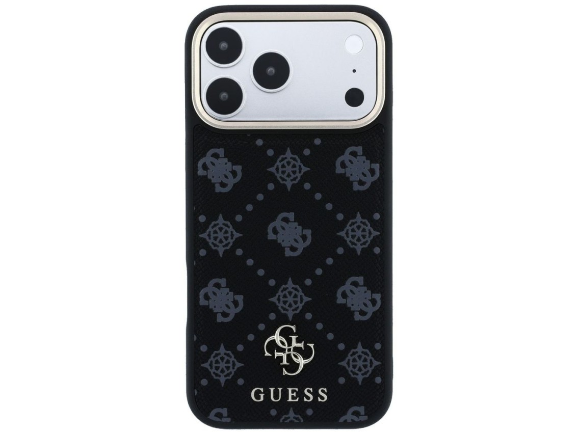 Capa Guess Peony 4G com logo pequeno e MagSafe para iPhone 17 Pro Max / 18 Pro Max - Preta