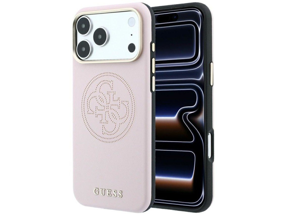 Funda Guess perforada con logo dorado 4G y MagSafe para iPhone 17 Pro Max / 18 Pro Max - Rosa