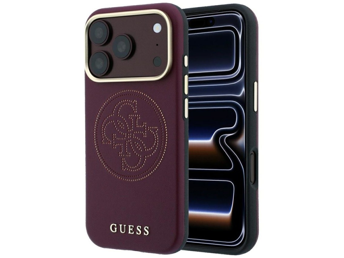 Capa Guess Perfurada 4G com Logo Dourado e MagSafe para iPhone 18 Pro / 17 Pro - Bordô