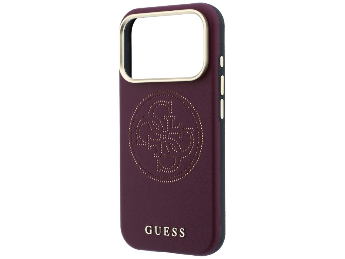 Capa Guess Perfurada 4G com Logo Dourado e MagSafe para iPhone 18 Pro / 17 Pro - Bordô