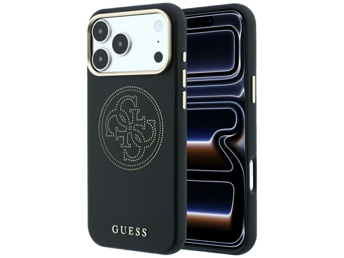 Capa Guess Perfurada 4G com Logo Dourado e MagSafe para iPhone 17 Pro / 18 Pro - Preta