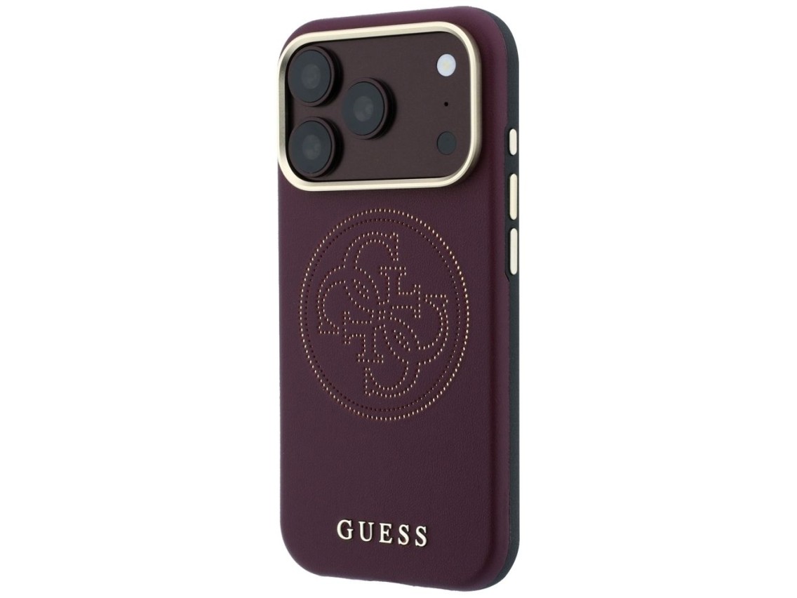 Capa Guess Perfurada 4G com Logo Dourado e MagSafe para iPhone 18 Pro / 17 Pro - Bordô
