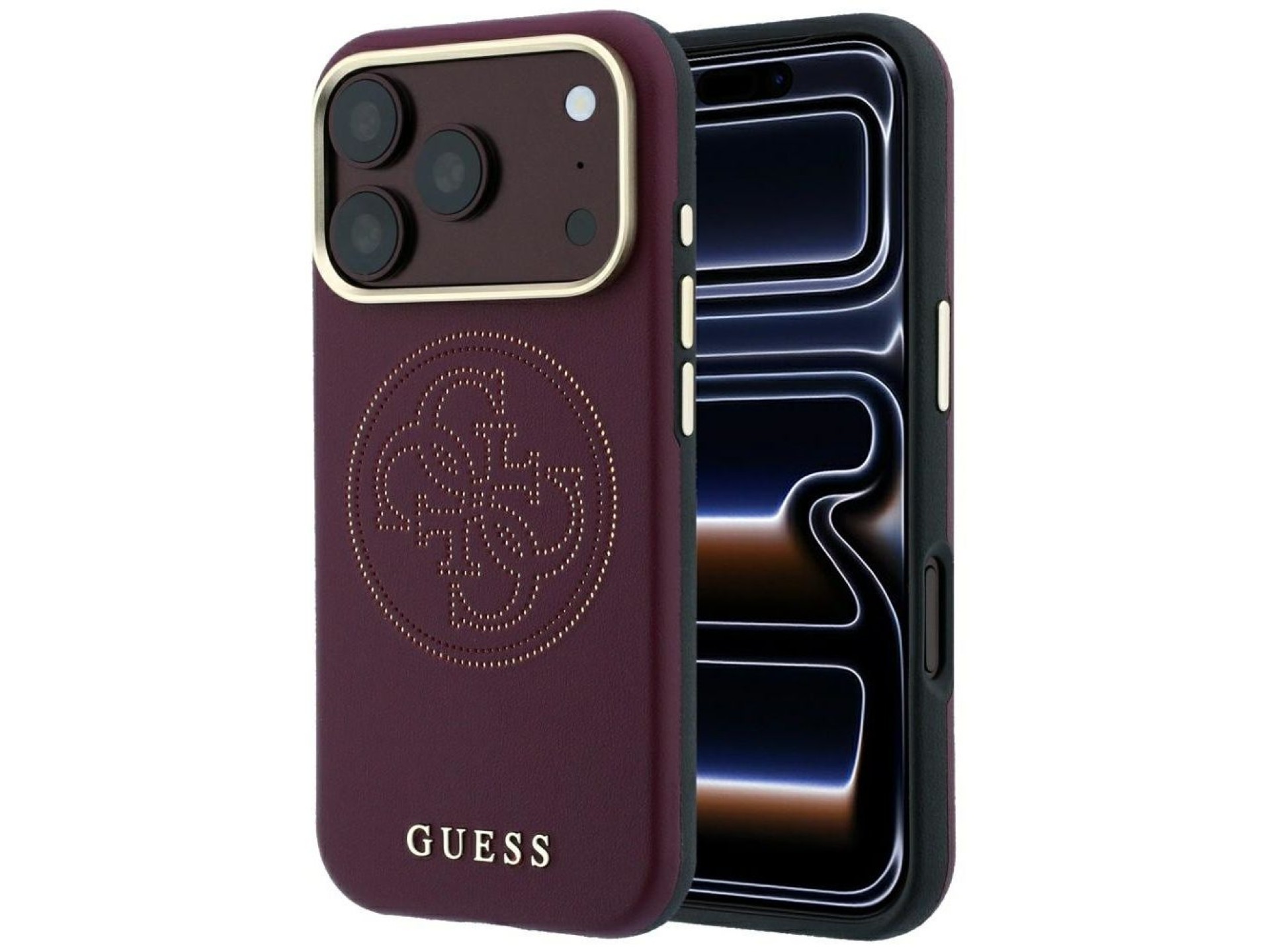 Capa Guess Perfurada 4G com Logo Dourado e MagSafe para iPhone 18 Pro / 17 Pro - Bordô