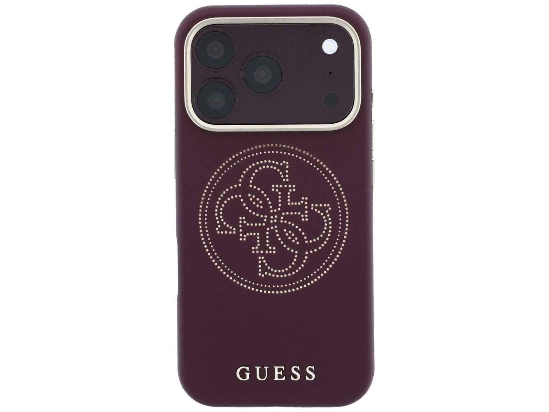 Capa Guess Perfurada 4G com Logo Dourado e MagSafe para iPhone 18 Pro / 17 Pro - Bordô