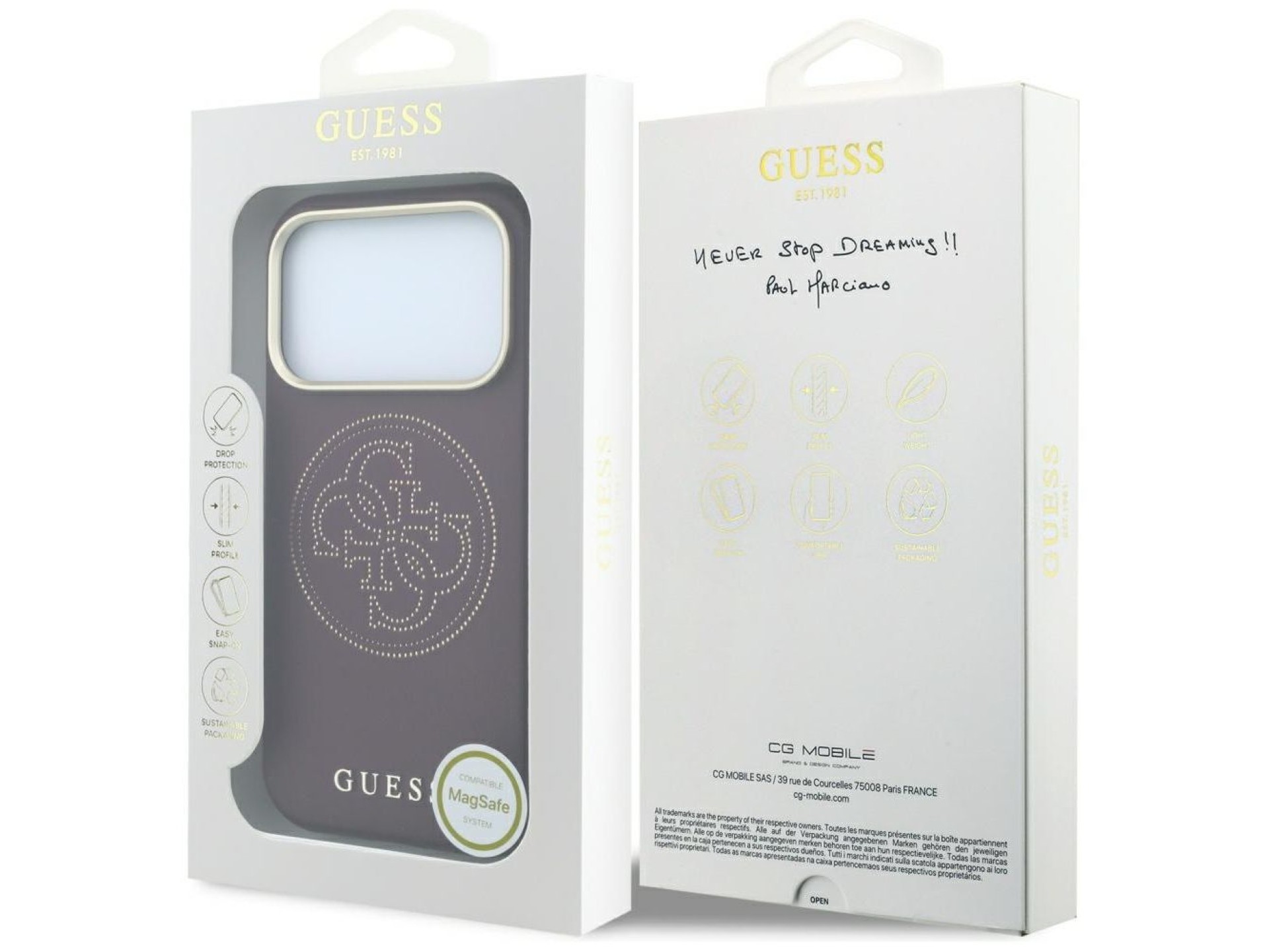 Capa Guess Perfurada 4G com Logo Dourado e MagSafe para iPhone 18 Pro / 17 Pro - Bordô