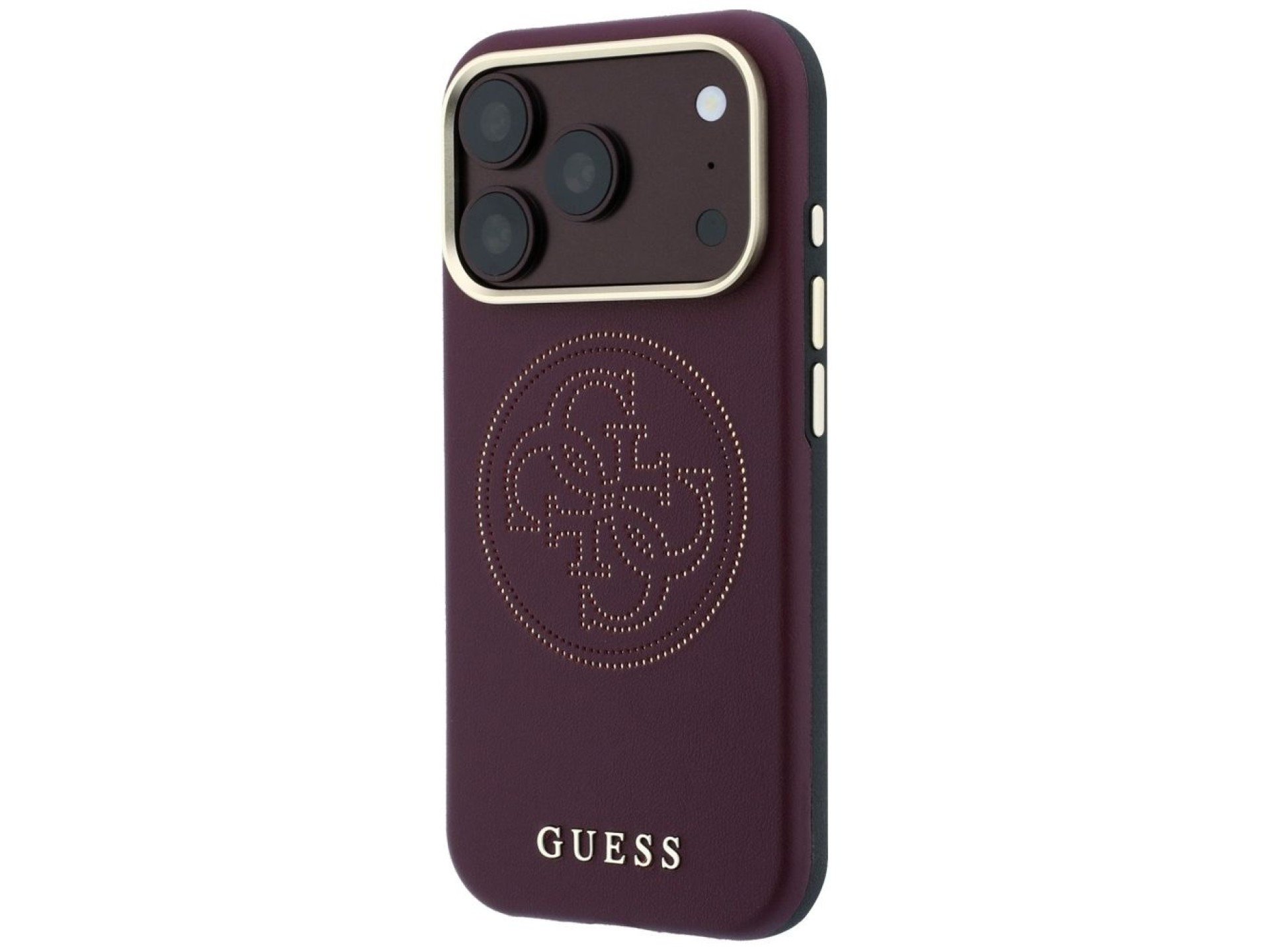 Capa Guess Perfurada 4G com Logo Dourado e MagSafe para iPhone 18 Pro / 17 Pro - Bordô