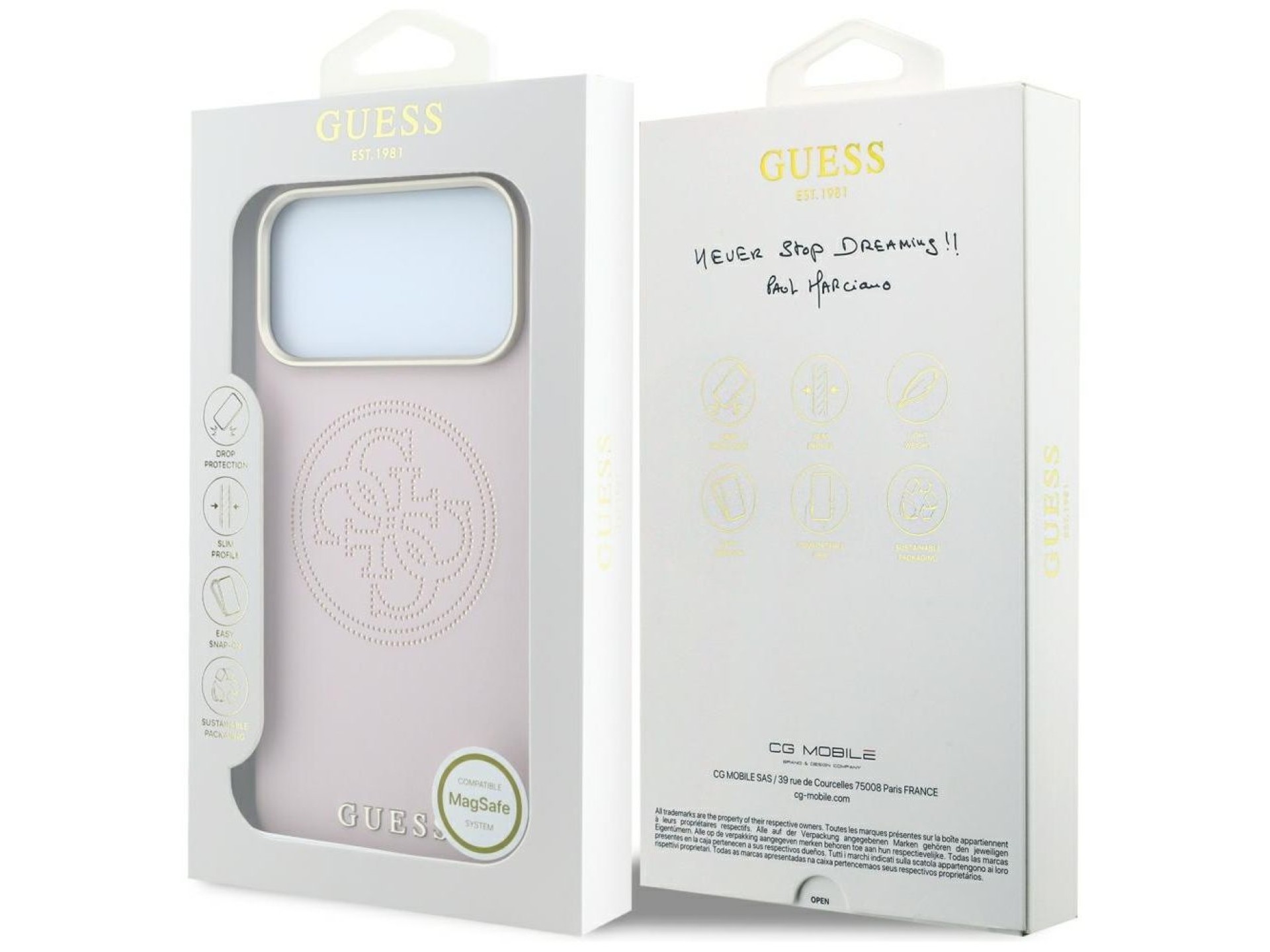Funda Guess perforada con logo dorado 4G y MagSafe para iPhone 17 Pro Max / 18 Pro Max - Rosa