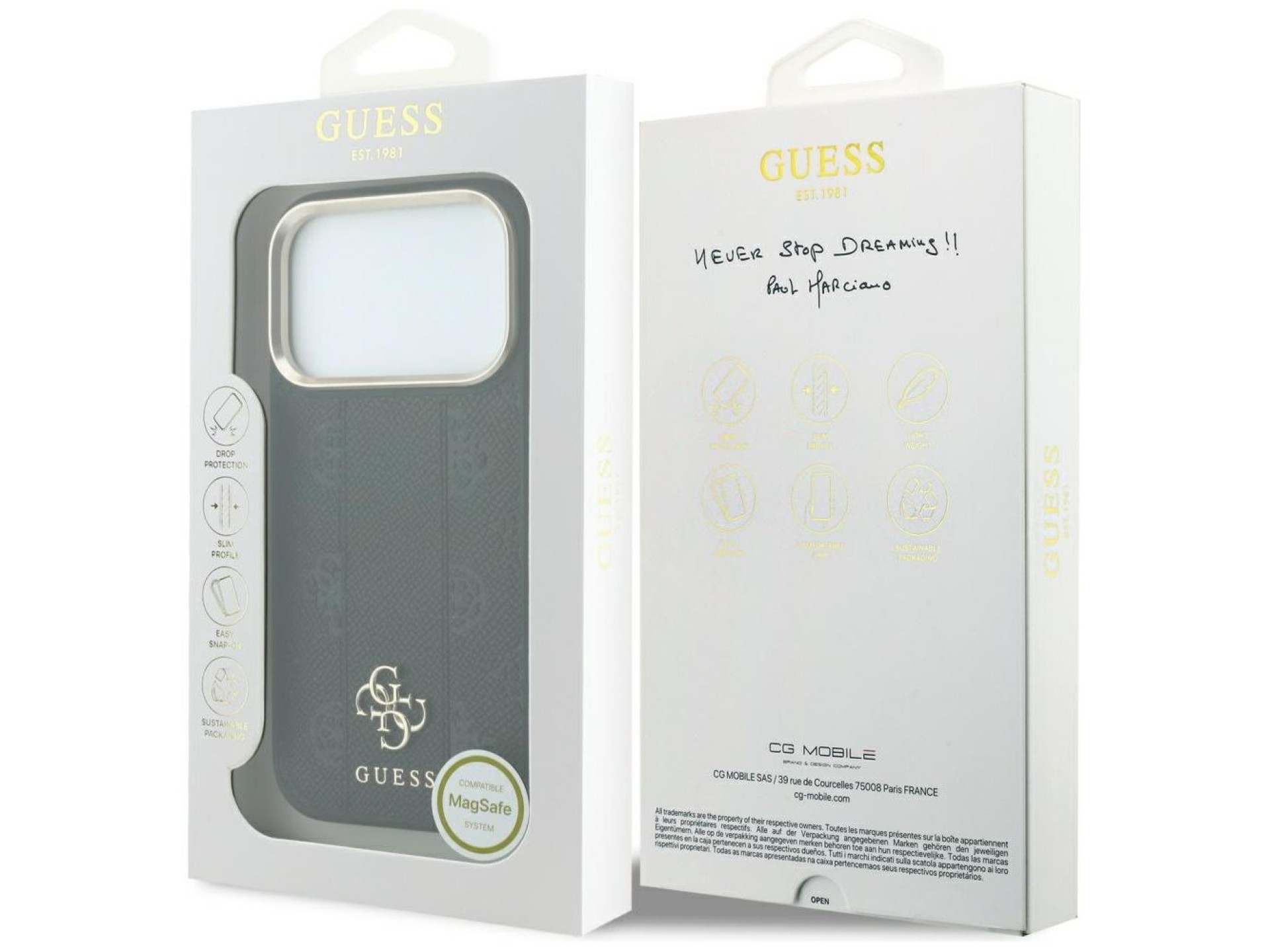 Capa Guess Stripe Peony 4G Logo MagSafe para iPhone 17 Pro / 18 Pro - Preta