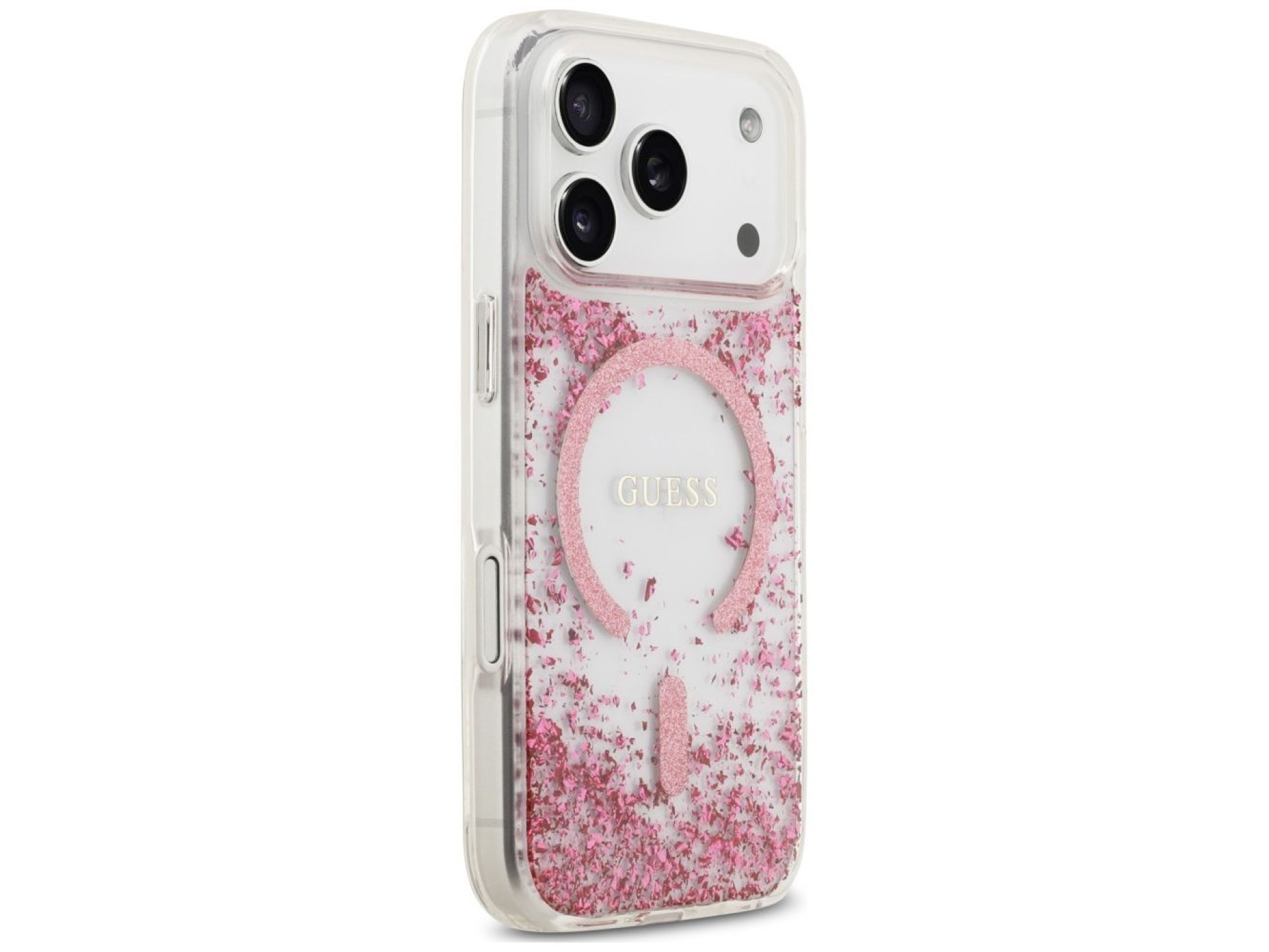 Capa MagSafe Guess com base em resina e glitter para iPhone 18 Pro / 17 Pro - Rosa
