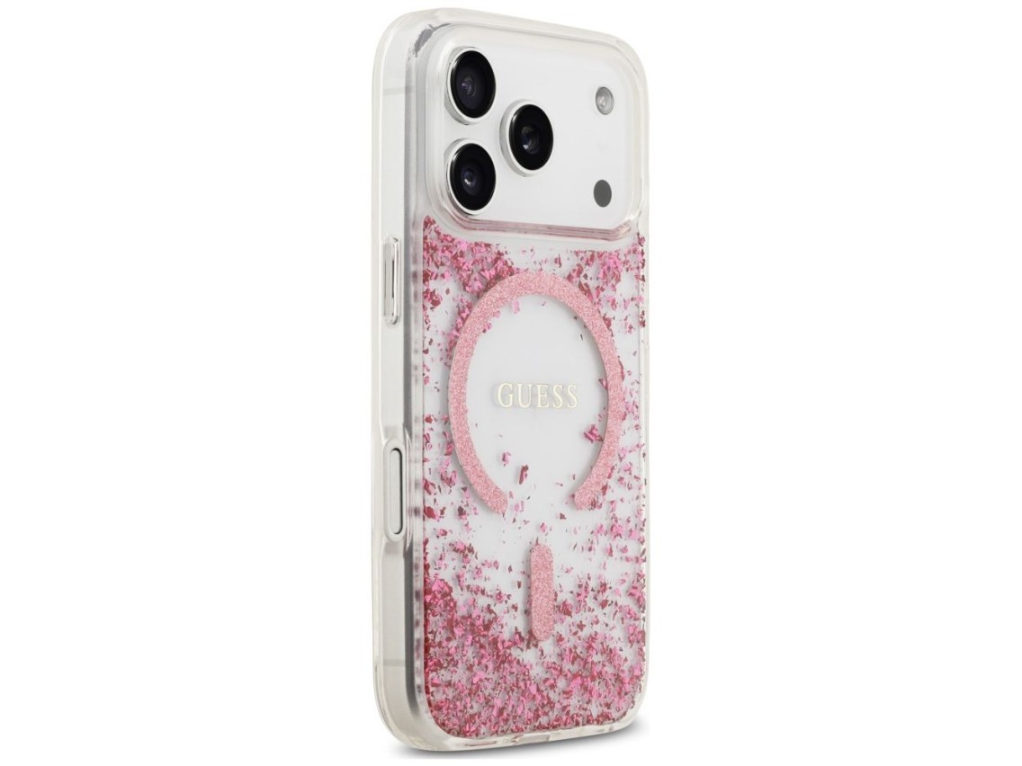 Capa MagSafe Guess com base em resina e glitter para iPhone 18 Pro / 17 Pro - Rosa