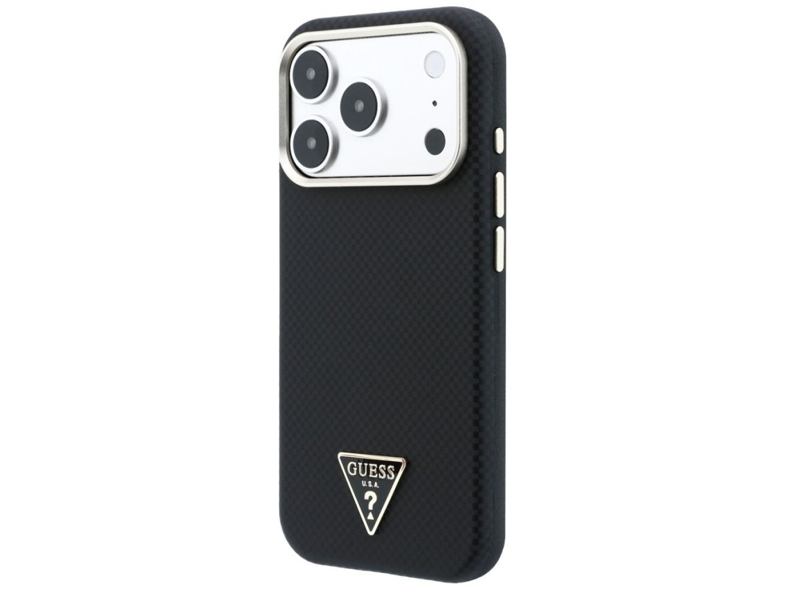 Capa Guess Kevlar com Logo Triangular e MagSafe para iPhone 17 Pro / 18 Pro - Preta