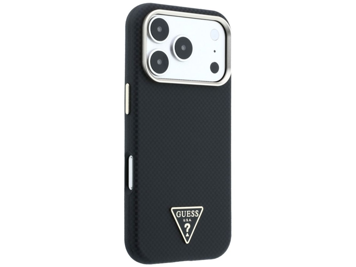 Capa Guess Kevlar com Logo Triangular e MagSafe para iPhone 17 Pro / 18 Pro - Preta