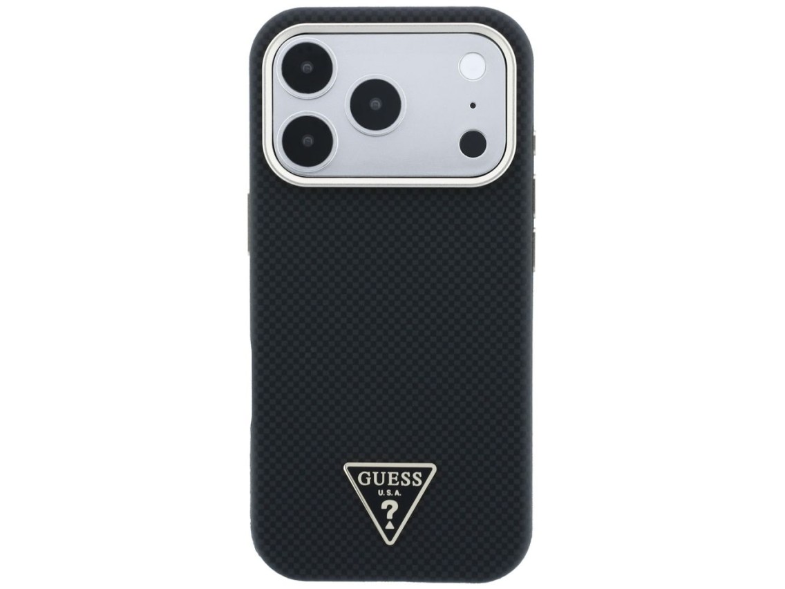 Capa Guess Kevlar com Logo Triangular e MagSafe para iPhone 17 Pro / 18 Pro - Preta