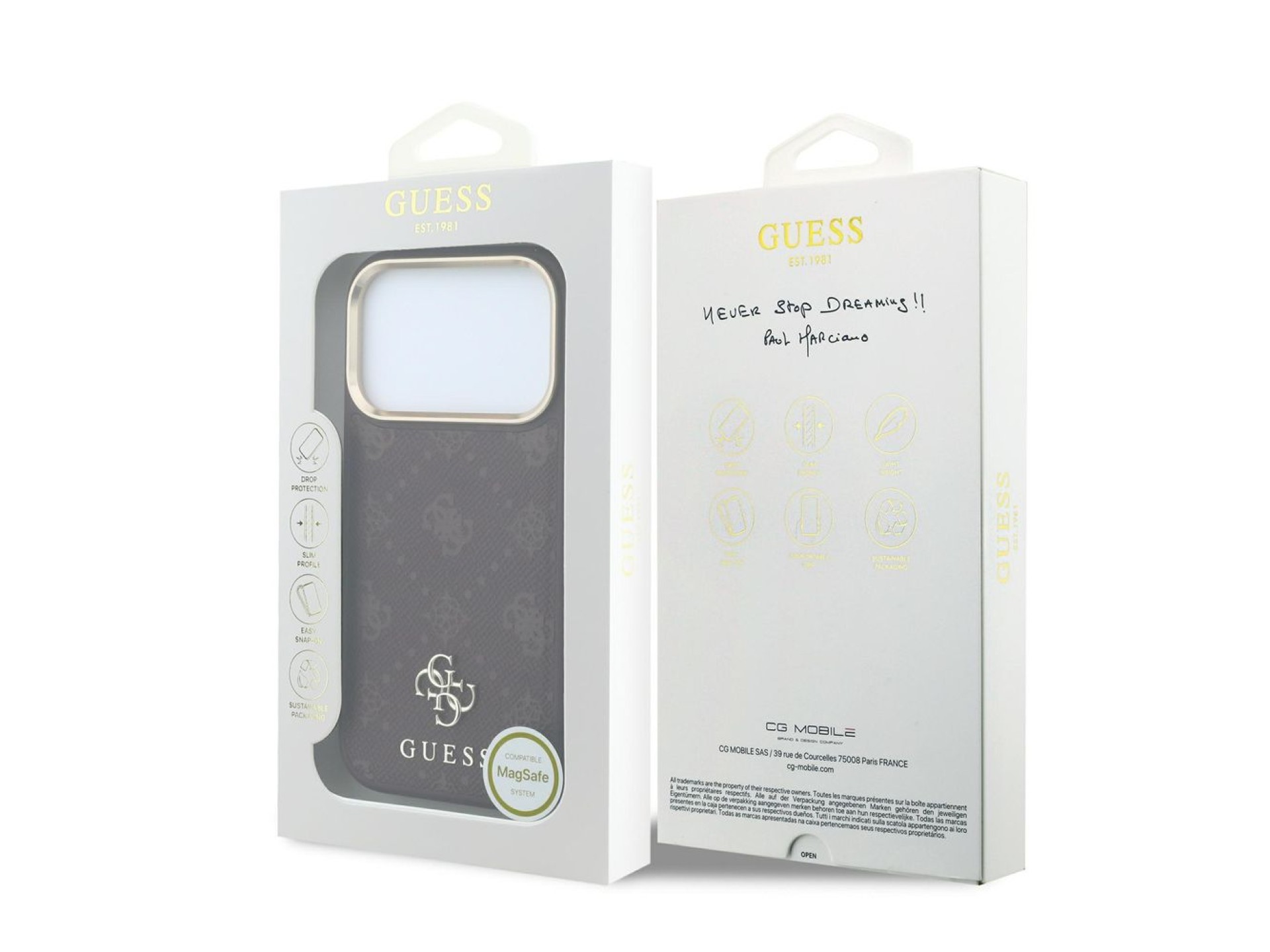 Capa Guess Peony 4G com logo pequeno e MagSafe para iPhone 17 Pro / 18 Pro - Bordô