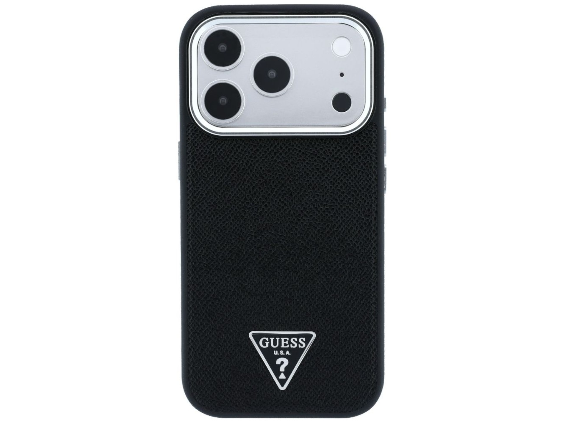 Guess Grained Triangle Logo MagSafe Case for iPhone 17 Pro / 18 Pro - Black