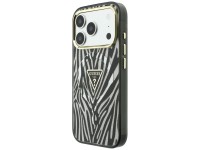Funda Guess IML Zebra Glitter Triangle Logo MagSafe para iPhone 18 Pro / 17 Pro - Plateada