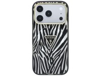 Funda Guess IML Zebra Glitter Triangle Logo MagSafe para iPhone 18 Pro / 17 Pro - Plateada