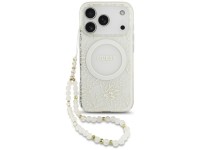 Guess IML Flowers Allover Electroplated with Pearl Strap MagSafe Case for iPhone 18 Pro / 17 Pro - W