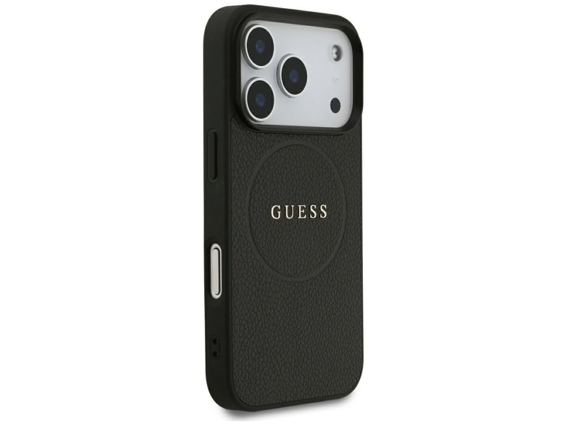Guess Grained Gold Ring MagSafe Case for iPhone 18 Pro / 17 Pro - Black