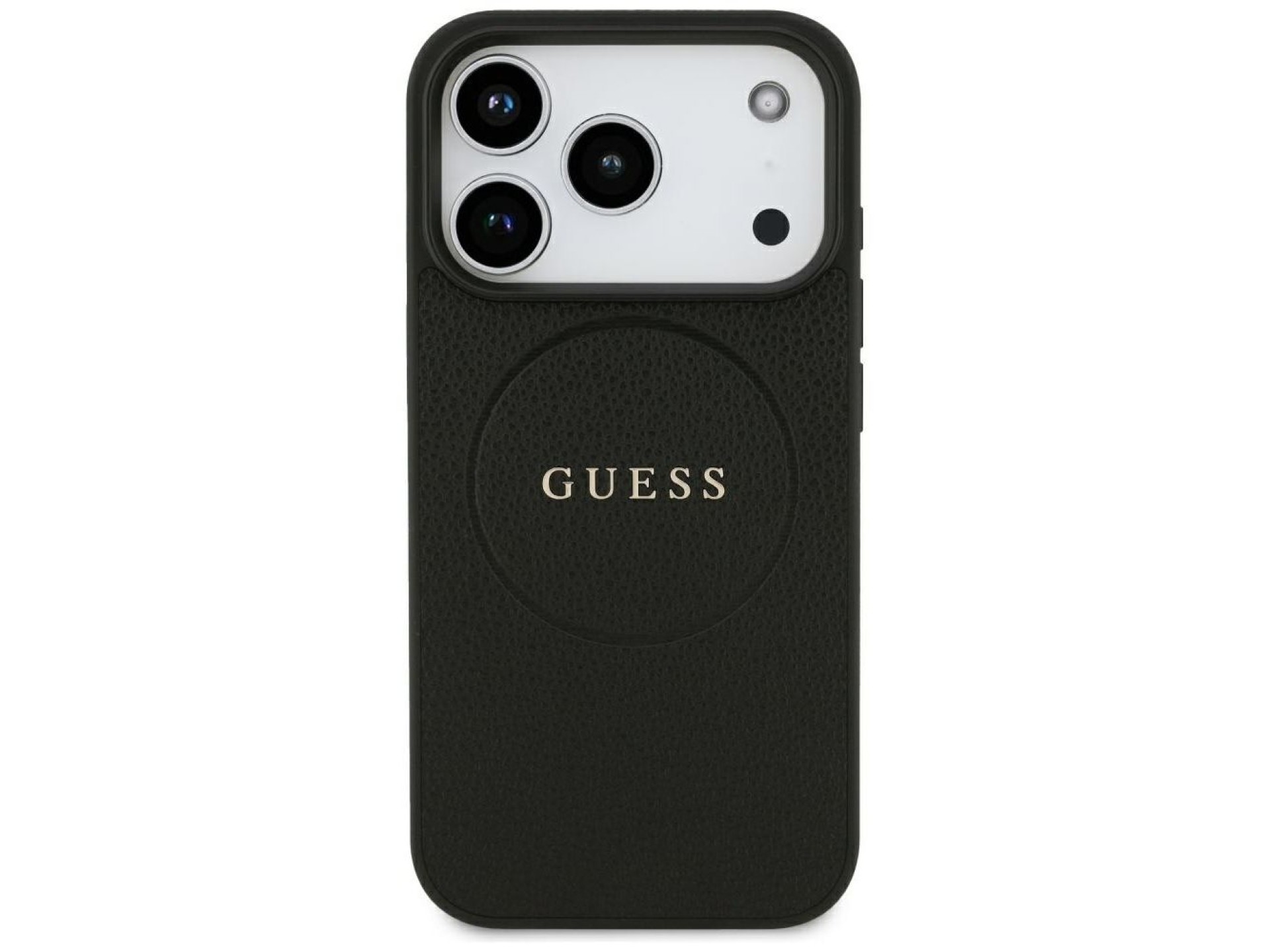 Guess Grained Gold Ring MagSafe Case for iPhone 18 Pro / 17 Pro - Black