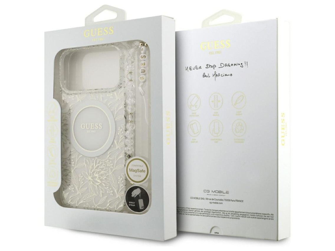 Guess IML Flowers Allover Electroplated with Pearl Strap MagSafe Case for iPhone 18 Pro Max / 17 Pro