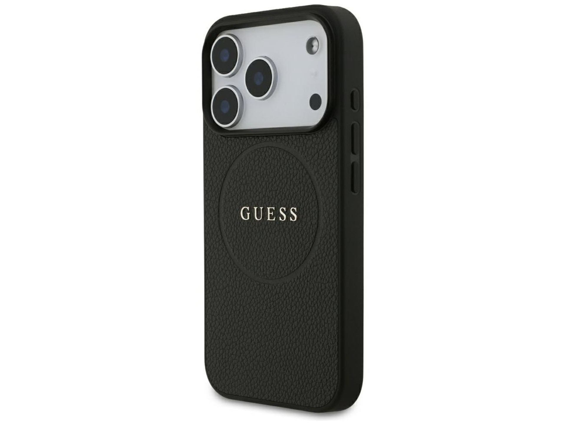 Guess Grained Gold Ring MagSafe Case for iPhone 18 Pro / 17 Pro - Black