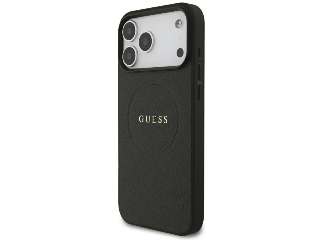 Guess Grained Gold Ring MagSafe Case for iPhone 18 Pro Max / 17 Pro Max - Black