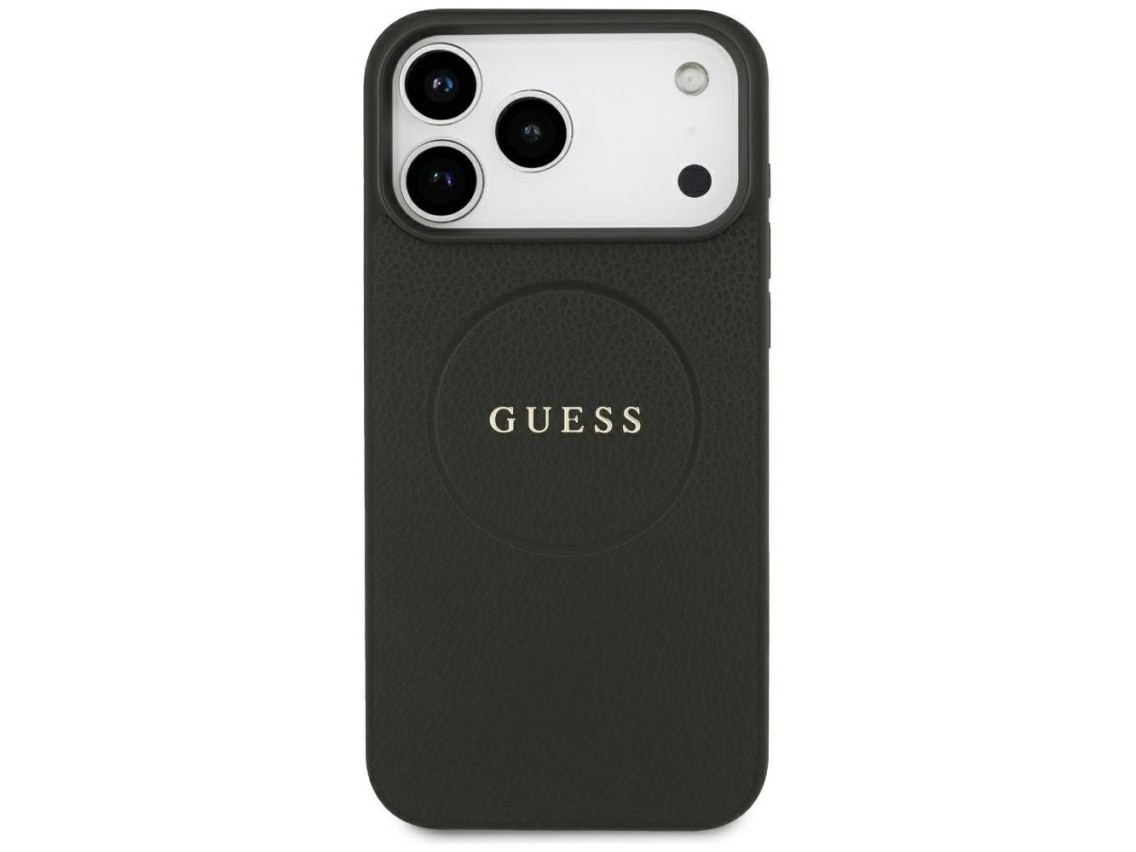 Guess Grained Gold Ring MagSafe Case for iPhone 18 Pro Max / 17 Pro Max - Black
