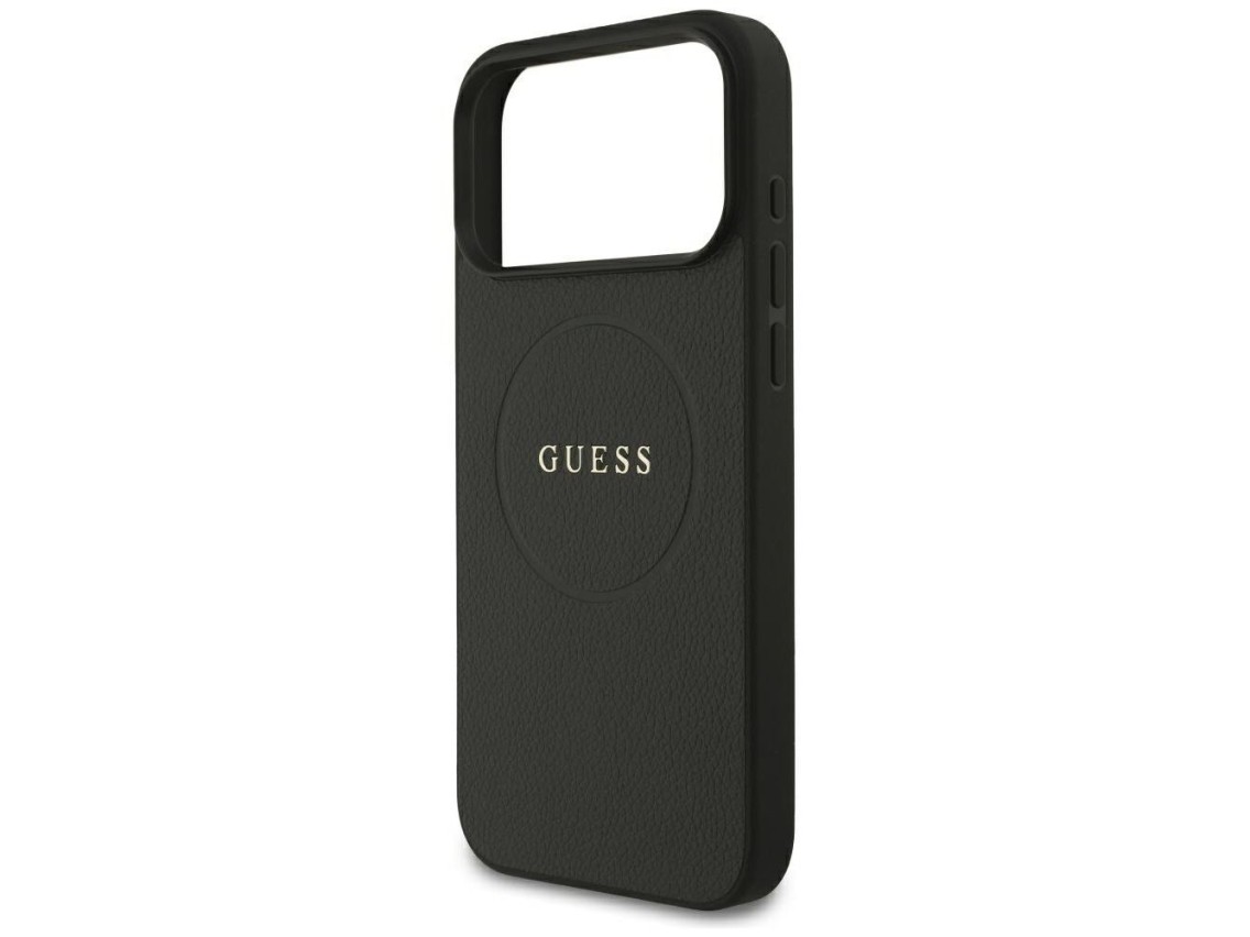 Guess Grained Gold Ring MagSafe Case for iPhone 18 Pro Max / 17 Pro Max - Black