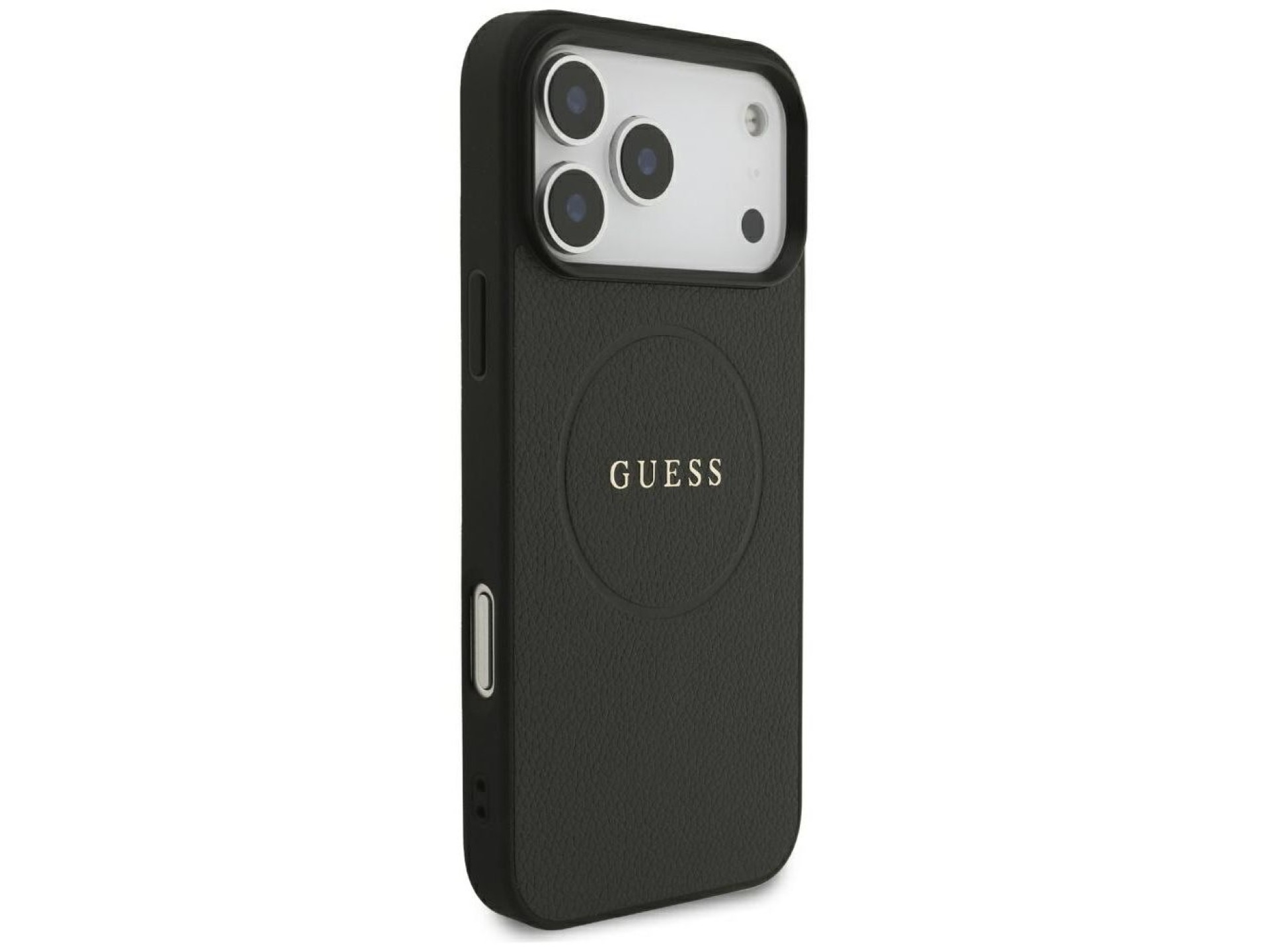 Guess Grained Gold Ring MagSafe Case for iPhone 18 Pro Max / 17 Pro Max - Black