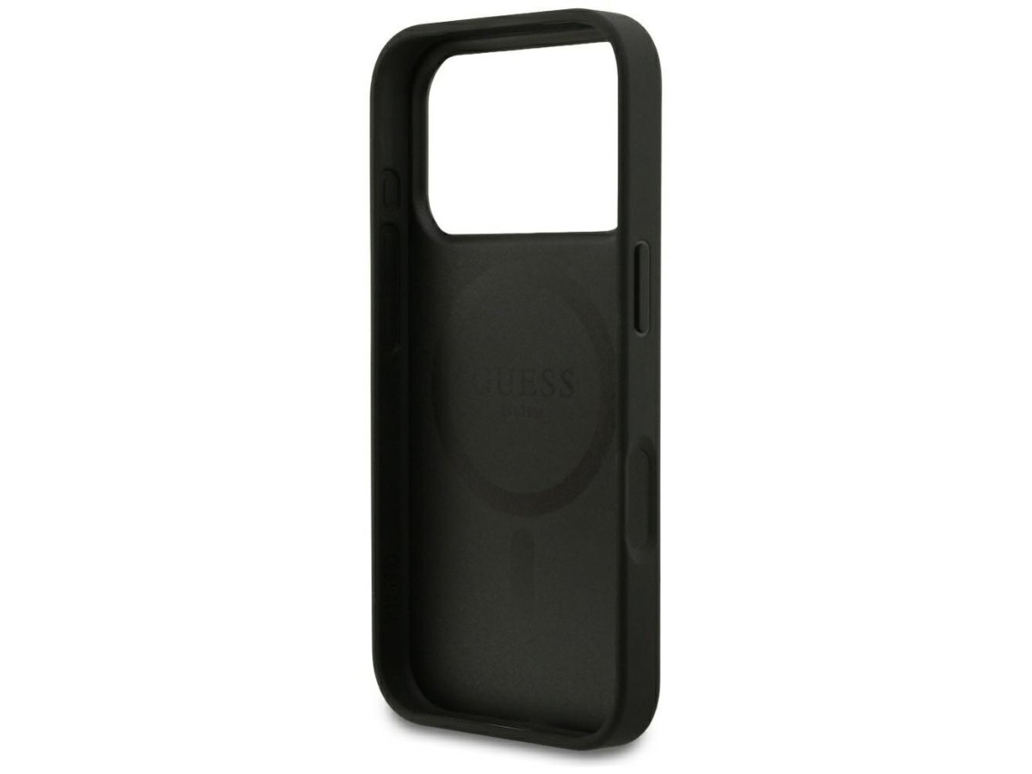 Guess Grained Gold Ring MagSafe Case for iPhone 18 Pro / 17 Pro - Black