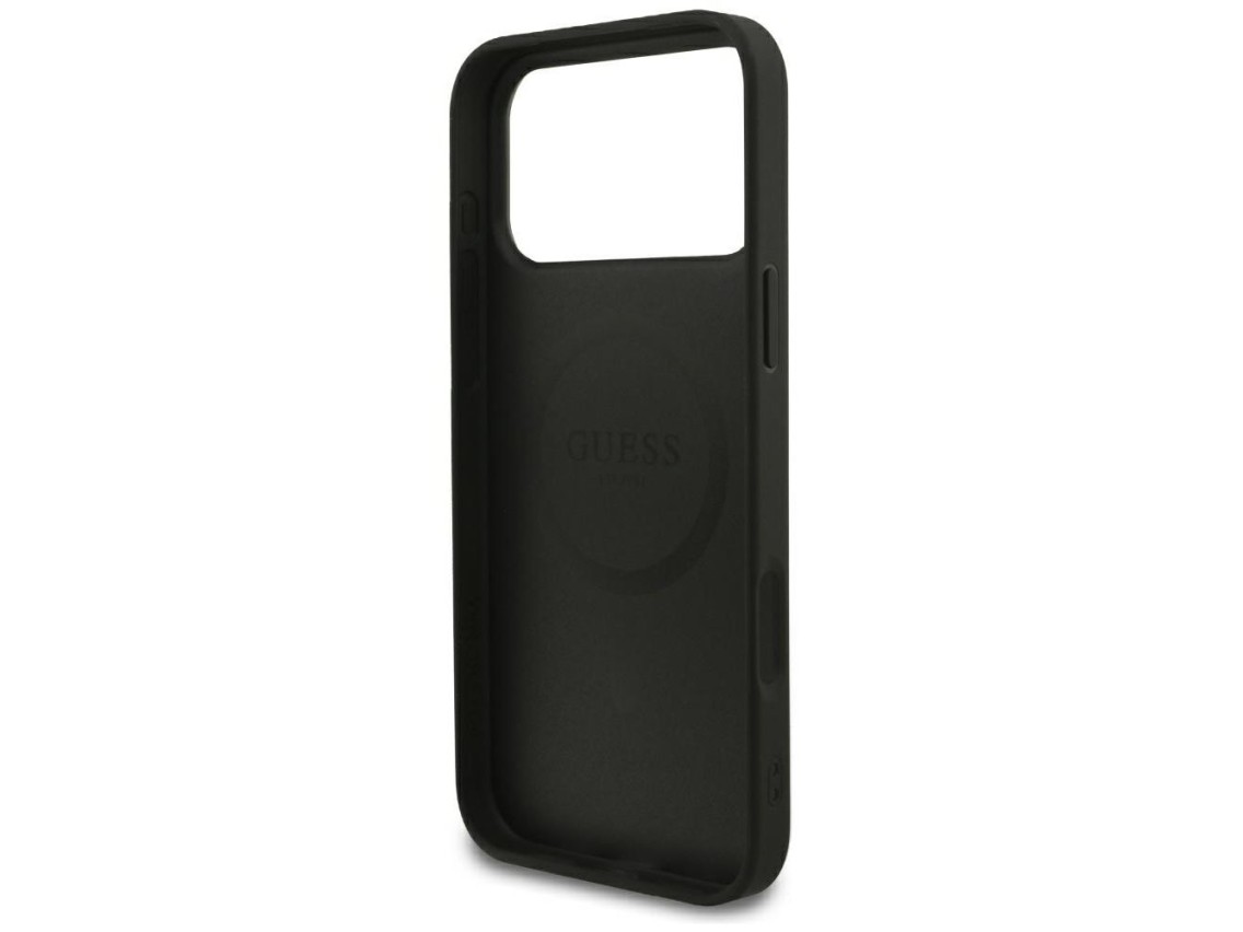 Guess Grained Gold Ring MagSafe Case for iPhone 18 Pro Max / 17 Pro Max - Black
