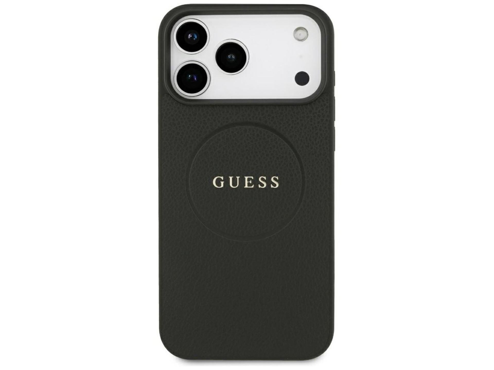 Guess Grained Gold Ring MagSafe Case for iPhone 18 Pro Max / 17 Pro Max - Black