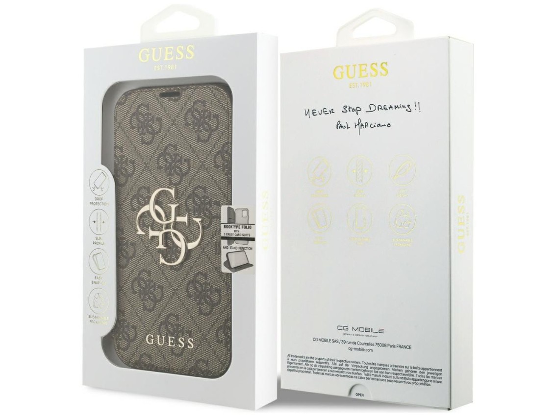 Guess Book 4G Metal Logo Case for iPhone 18 Pro / 17 Pro - Brown