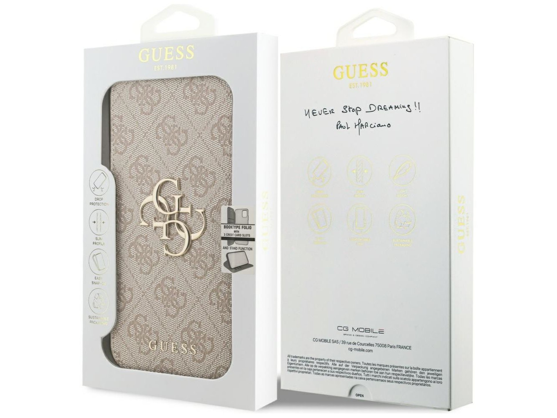 Funda Guess Book 4G con logo metálico para iPhone 18 Pro Max / 17 Pro Max - Rosa