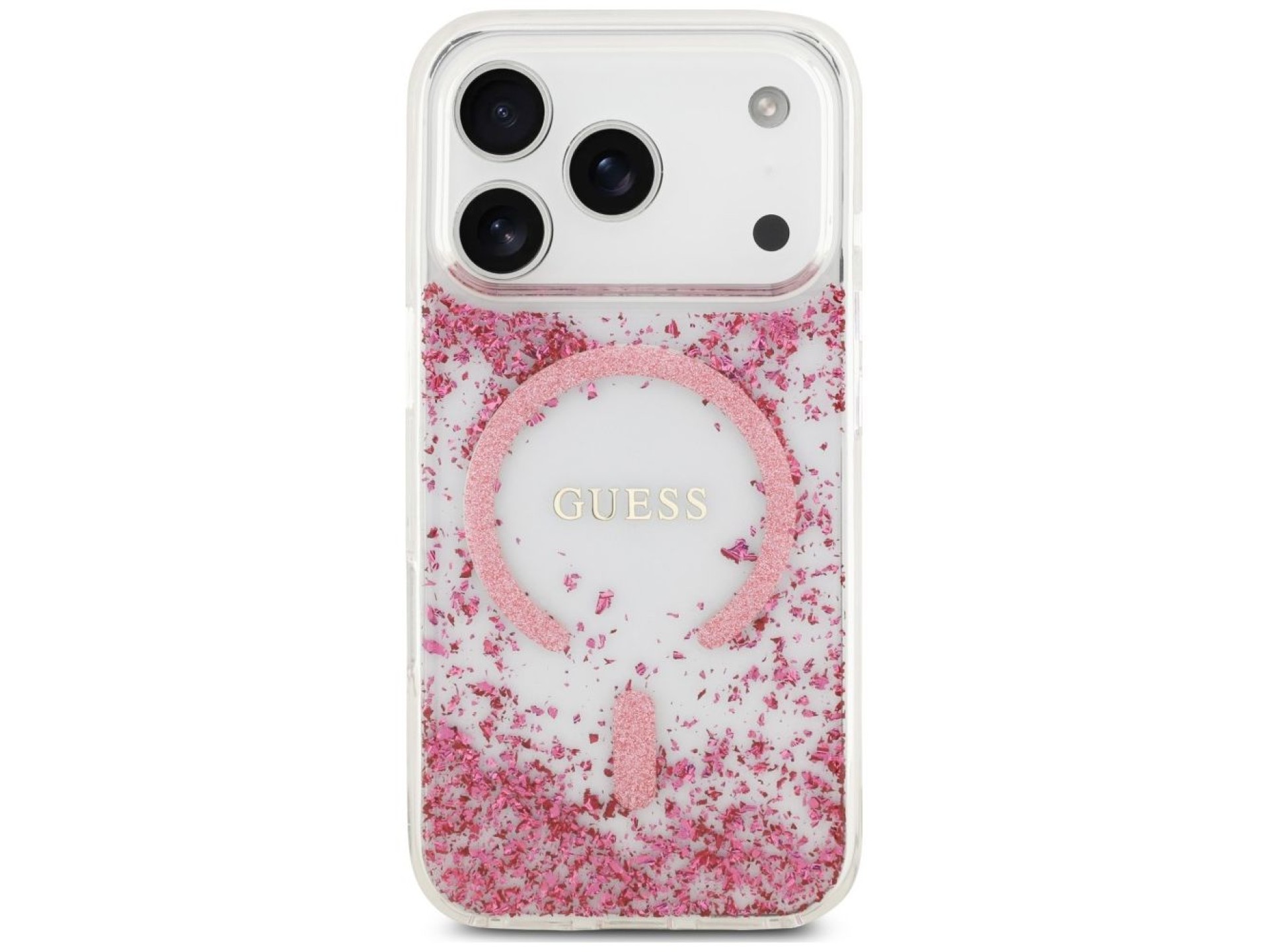 Capa MagSafe Guess com base em resina e glitter para iPhone 18 Pro / 17 Pro - Rosa