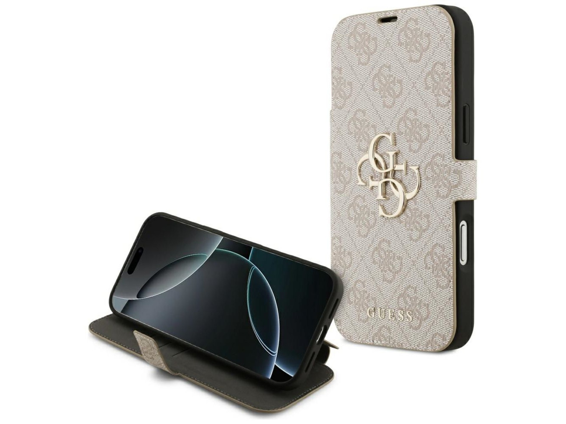 Funda Guess Book 4G con logo metálico para iPhone 18 Pro Max / 17 Pro Max - Rosa