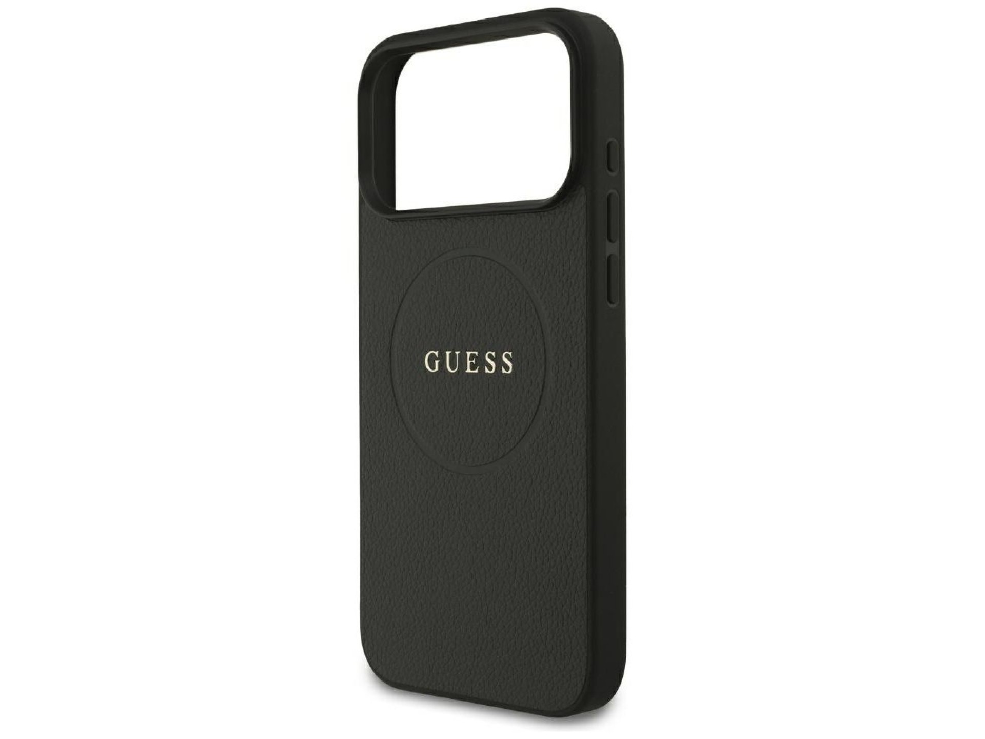 Guess Grained Gold Ring MagSafe Case for iPhone 18 Pro Max / 17 Pro Max - Black