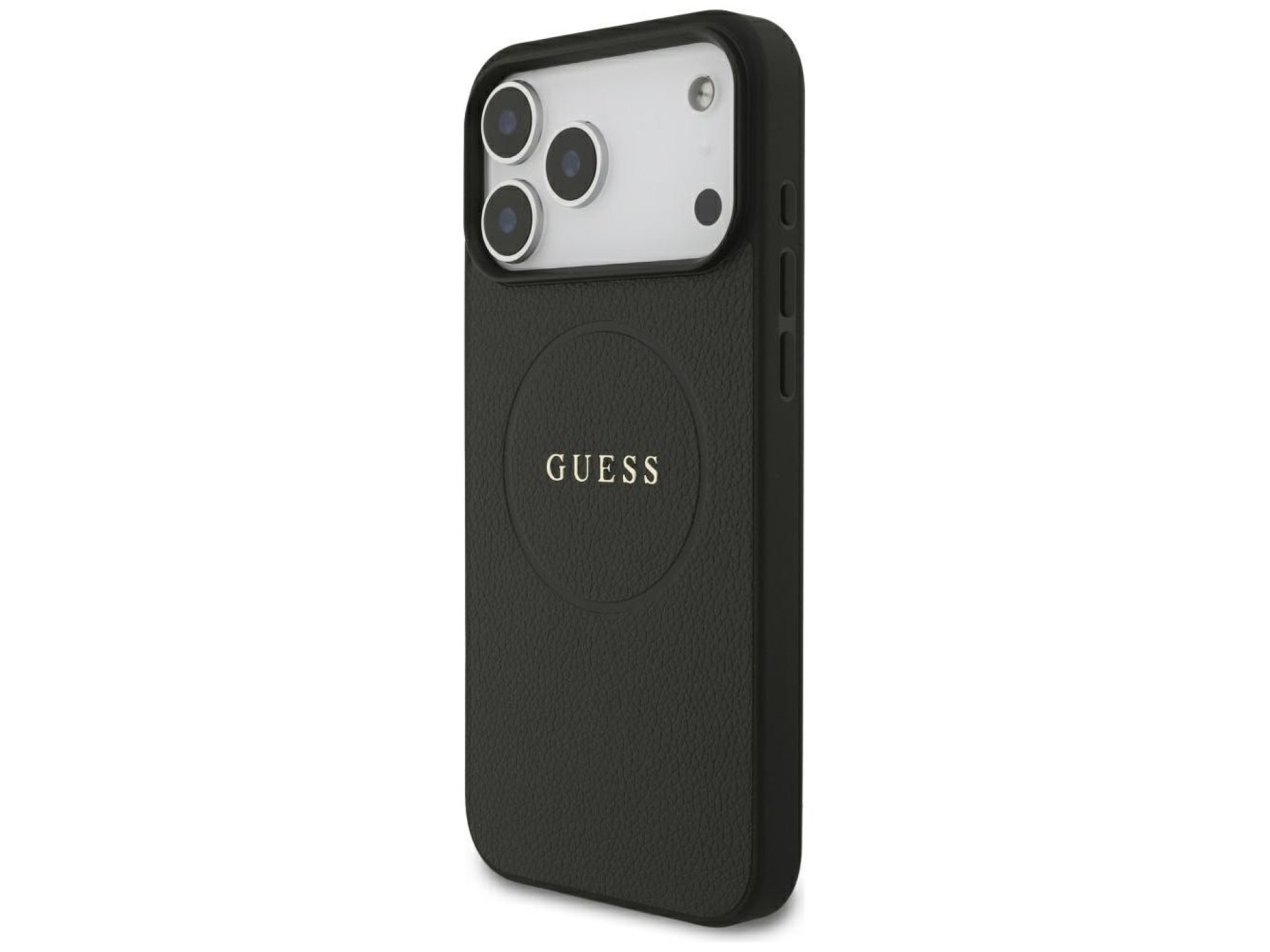 Guess Grained Gold Ring MagSafe Case for iPhone 18 Pro Max / 17 Pro Max - Black