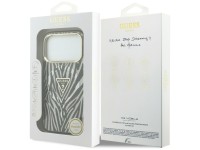 Funda Guess IML Zebra Glitter Triangle Logo MagSafe para iPhone 18 Pro / 17 Pro - Plateada