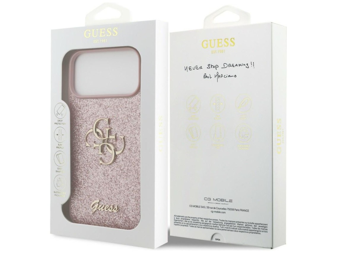 Guess Fixed Glitter Big 4G Case for iPhone 18 Pro Max / 17 Pro Max - Pink