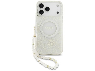 Guess IML Flowers Allover Electroplated with Pearl Strap MagSafe Case for iPhone 18 Pro Max / 17 Pro